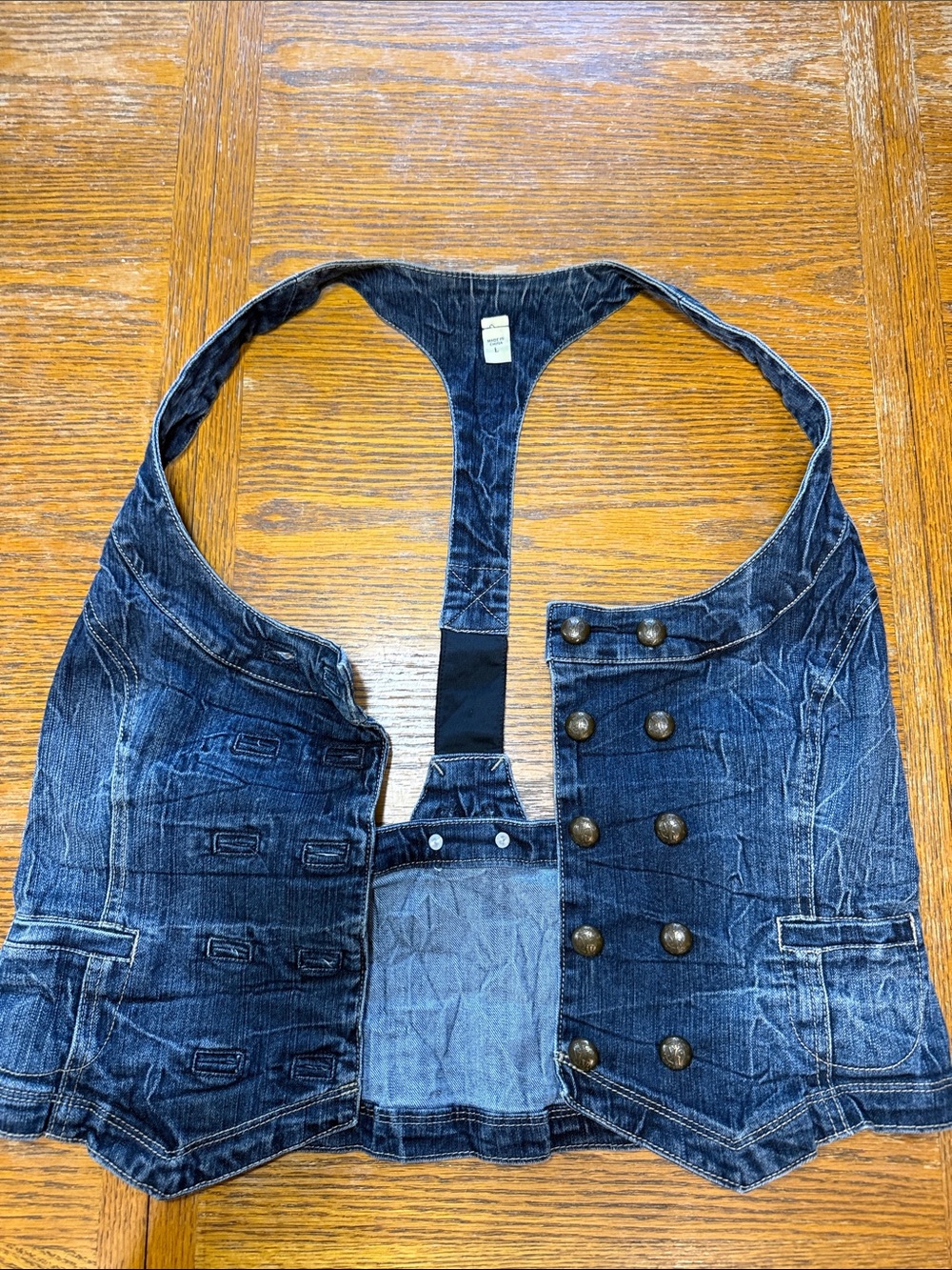 Womens Dark Blue Denim Button-Front Halter Vest